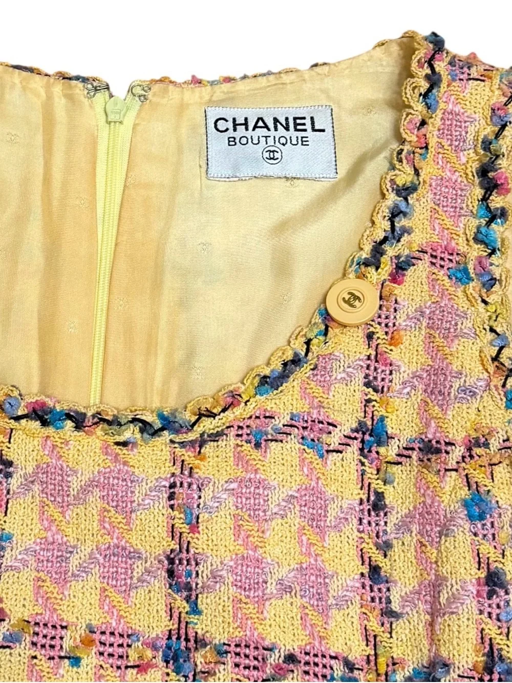 S/S 1994 Chanel Tweed Houndstooth Multicolor Dress